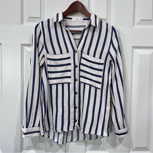MNG Mango Casual Striped Long Sleeve Shirt Blue White Size 2